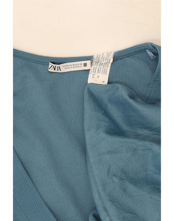 Vestido feminino Zara de mangas curtas, Reino Unido 14, azul médio, poliéster