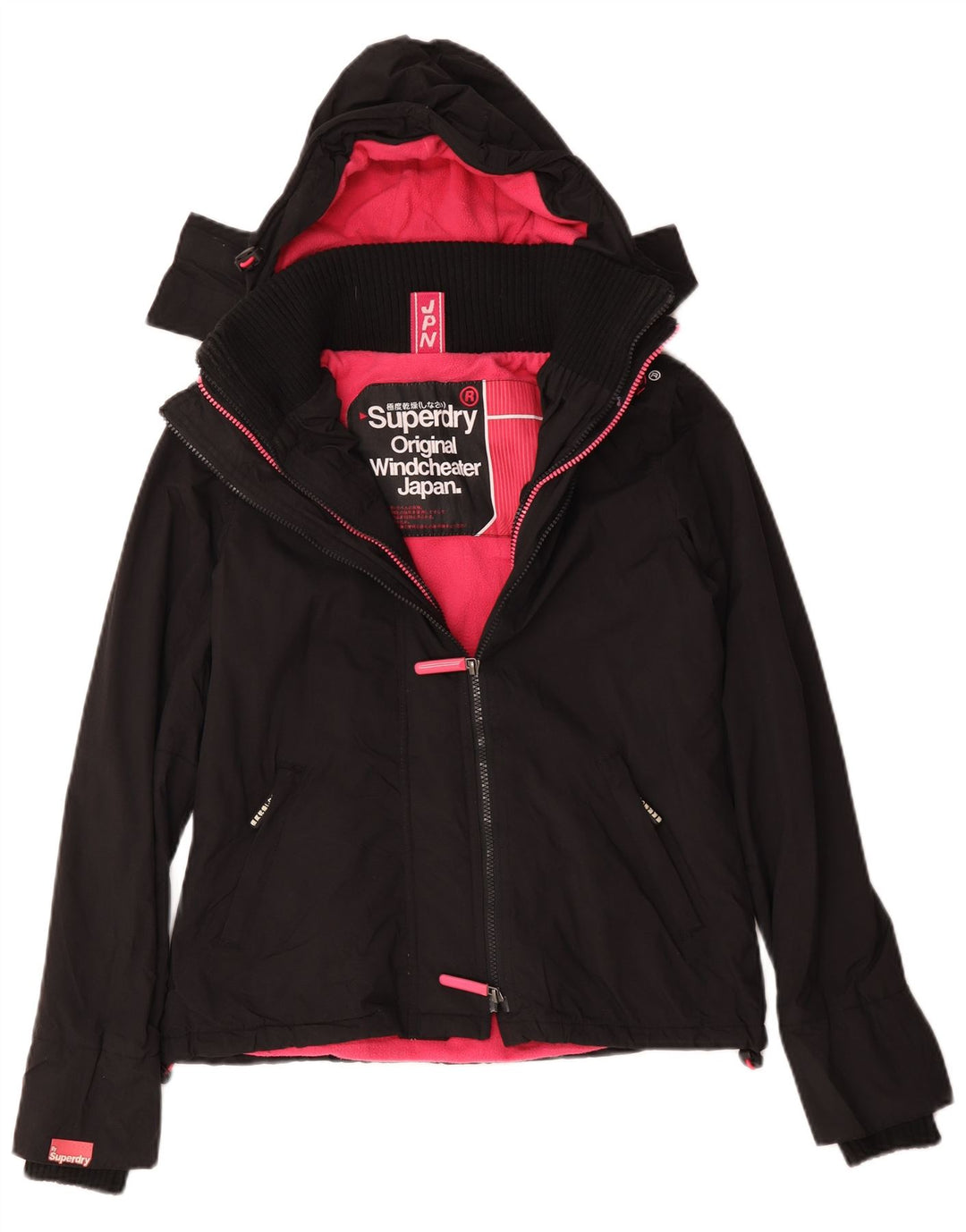 Jaqueta corta-vento feminina Superdry com capuz e blusão UK 14 médio preto