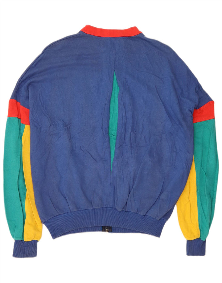 Jaqueta vintage masculina de agasalho grande bloco colorido azul