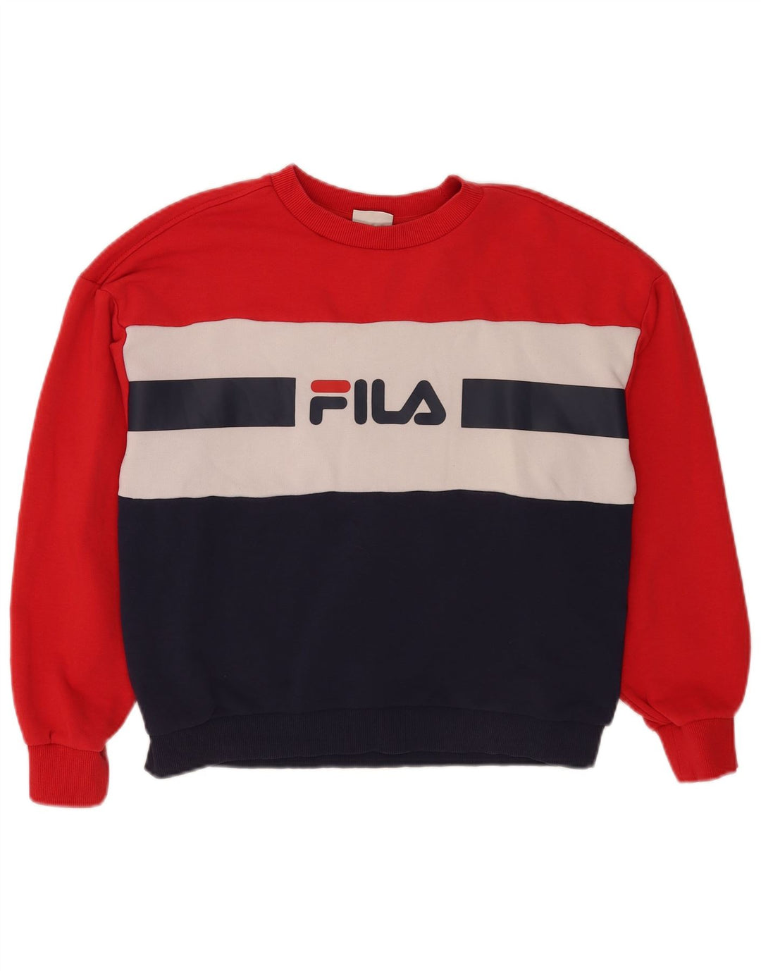 Fila moletom feminino gráfico jumper UK 14 médio vermelho colorblock algodão