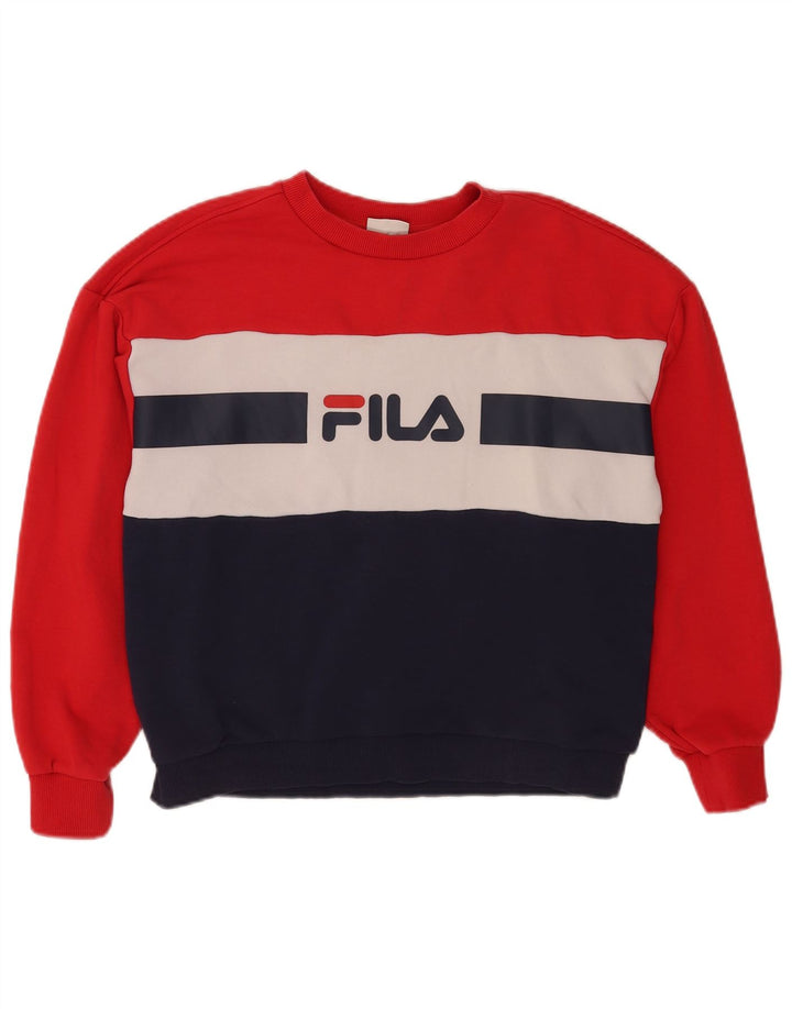 Fila moletom feminino gráfico jumper UK 14 médio vermelho colorblock algodão