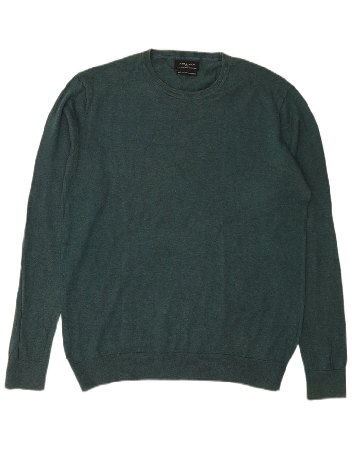 Zara Suéter masculino com gola redonda XL verde seda
