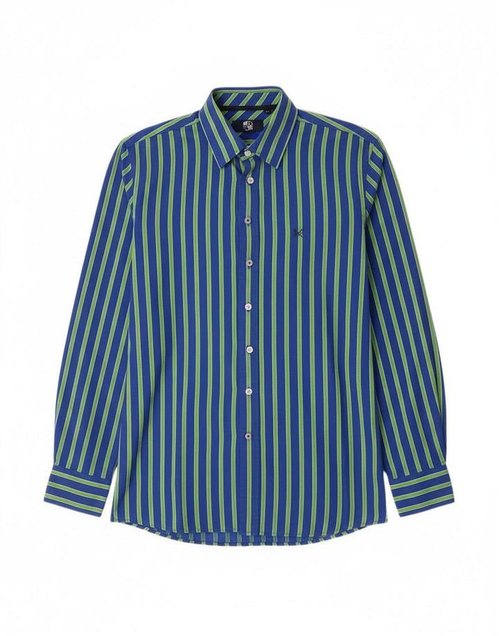 Camisa masculina sob medida da Crew Clothing, algodão listrado azul médio