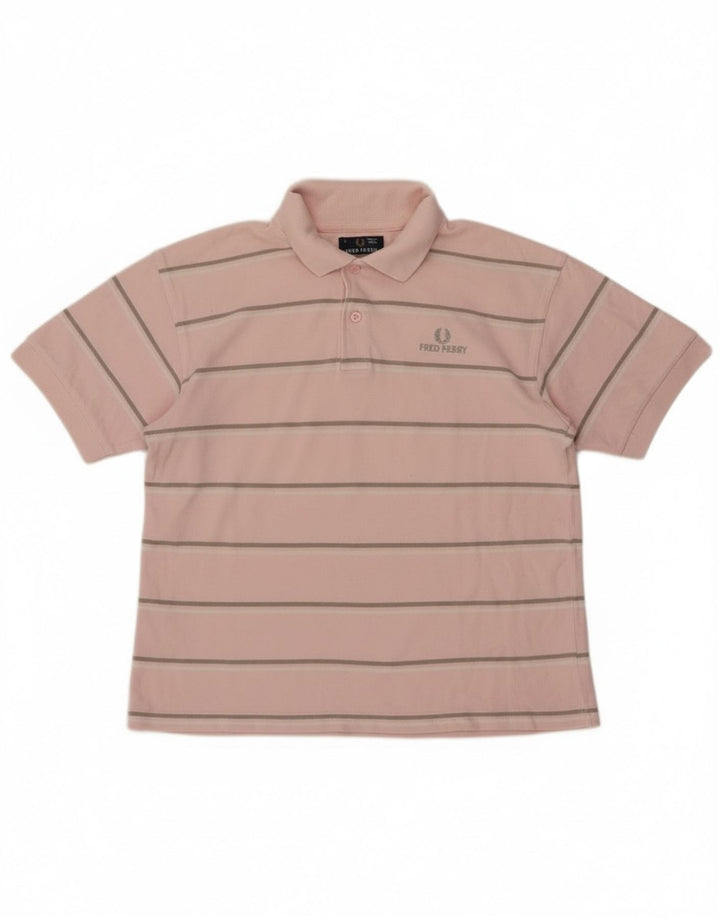 Camisa polo masculina Fred Perry 12-13 anos grande listrada rosa algodão