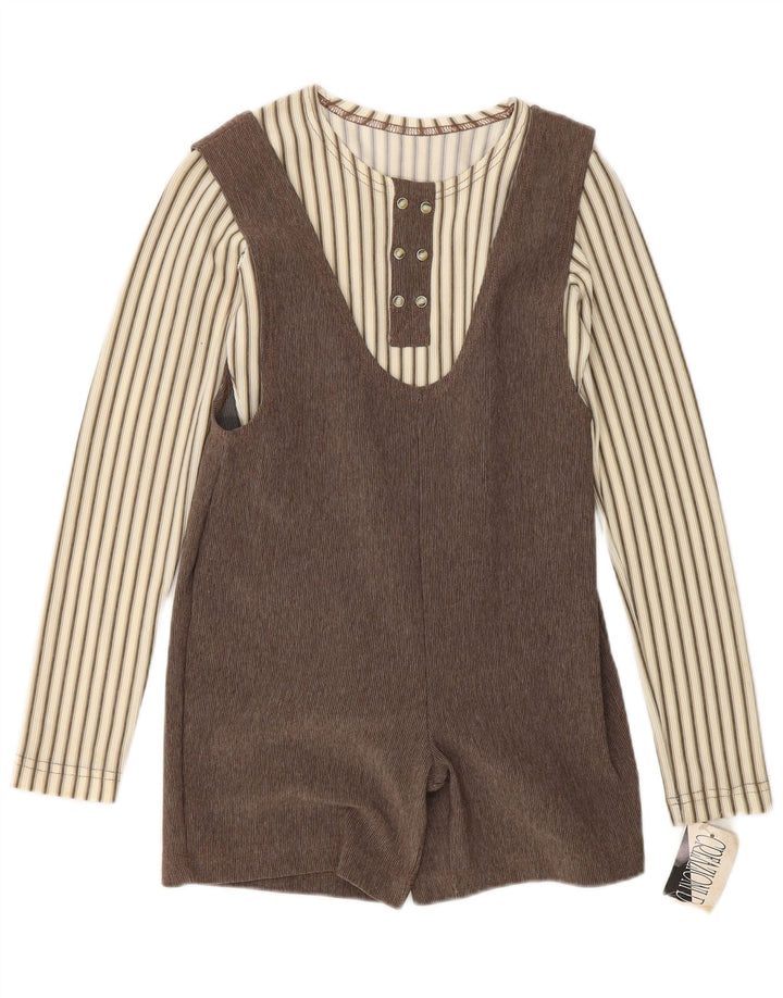 Conjunto feminino vintage de 2 peças UK 12 listrado marrom médio