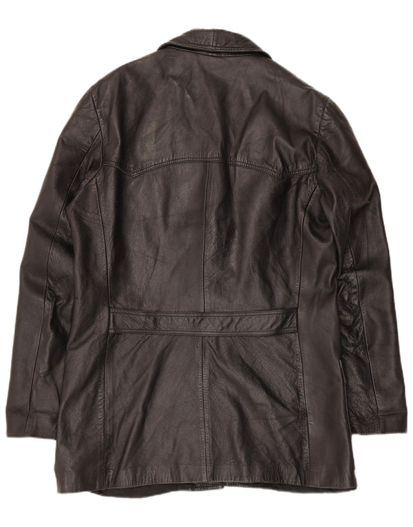 Jaqueta blazer masculina vintage de couro com 3 botões Reino Unido 36 pequena preta