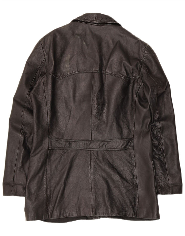 Jaqueta blazer masculina vintage de couro com 3 botões Reino Unido 36 pequena preta