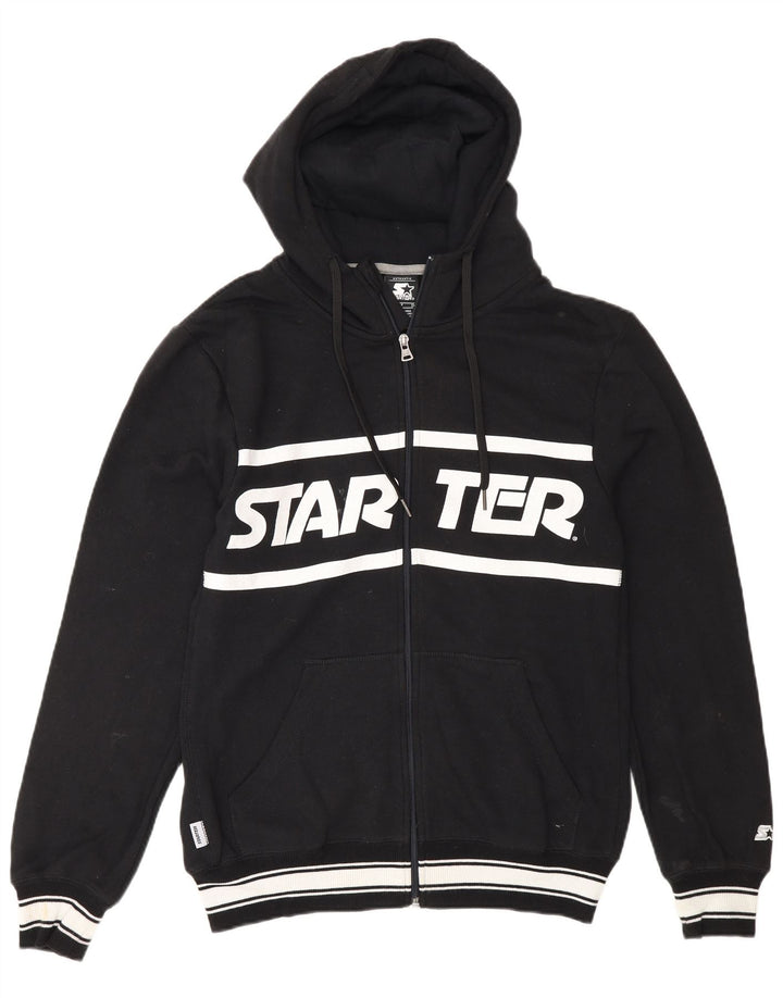 Suéter masculino com capuz e zíper gráfico Starter pequeno algodão preto