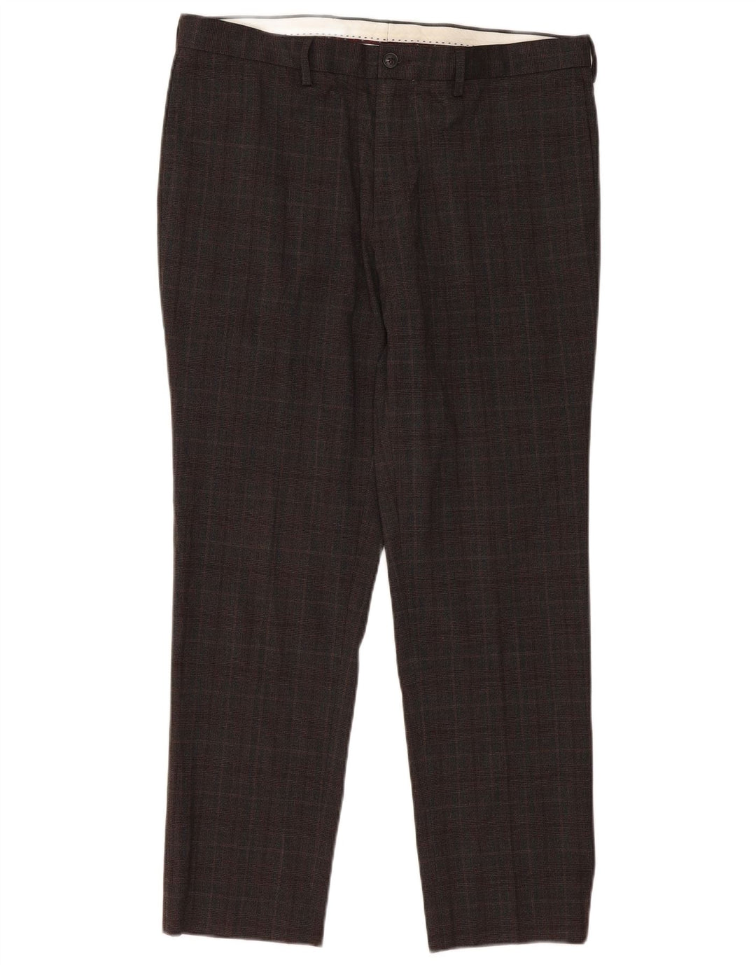 Calça Chino Masculina Slim Marks & Spencer W36 L31 Poliéster Xadrez Marrom