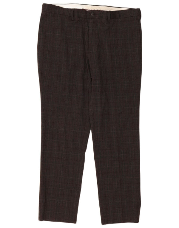 Calça Chino Masculina Slim Marks & Spencer W36 L31 Poliéster Xadrez Marrom