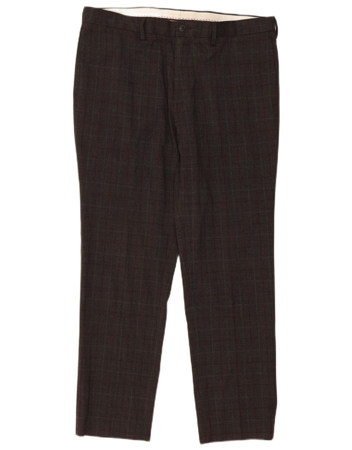 Calça Chino Masculina Slim Marks & Spencer W36 L31 Poliéster Xadrez Marrom