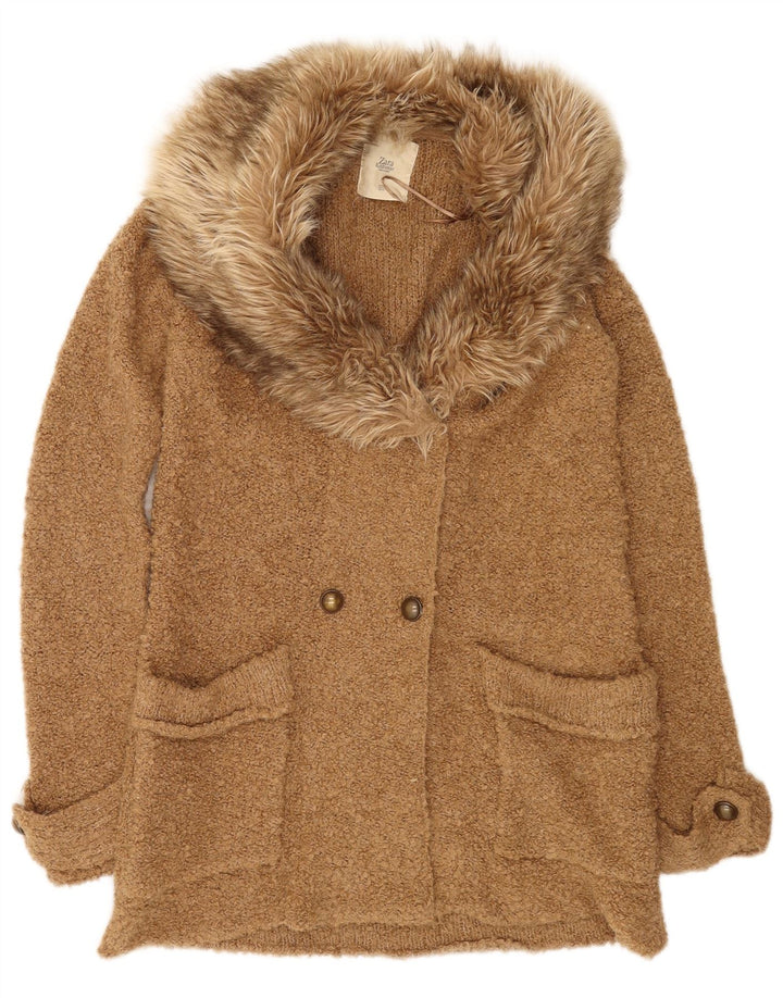 Suéter cardigã feminino Zara Longline Reino Unido 14 acrílico marrom médio