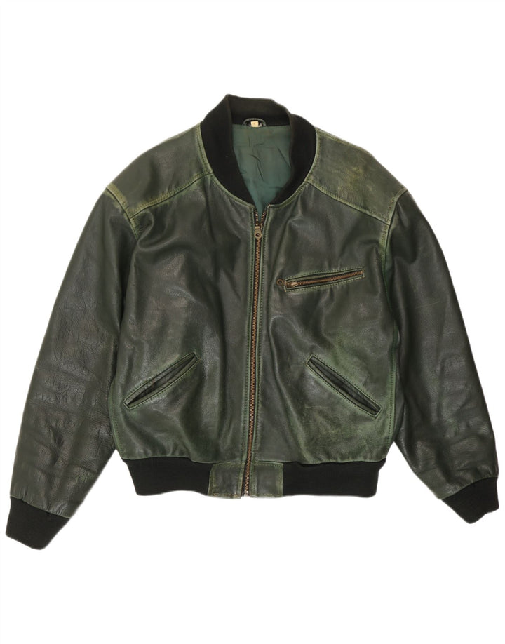 Jaqueta masculina de couro bomber Conbipel Reino Unido 40 couro verde grande
