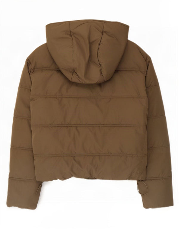 Jaqueta acolchoada com capuz grande Zara para mulher UK 6 XS cáqui poliéster
