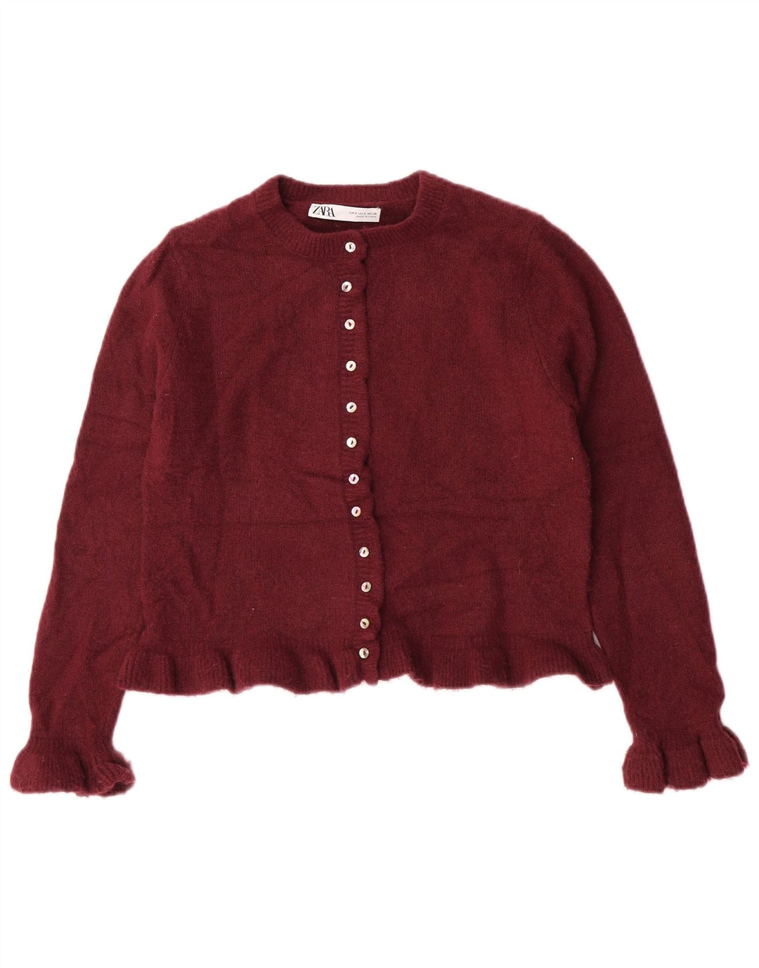 Zara Womens Crop Cardigan Sweater Reino Unido 10 Pequeno Poliéster Borgonha