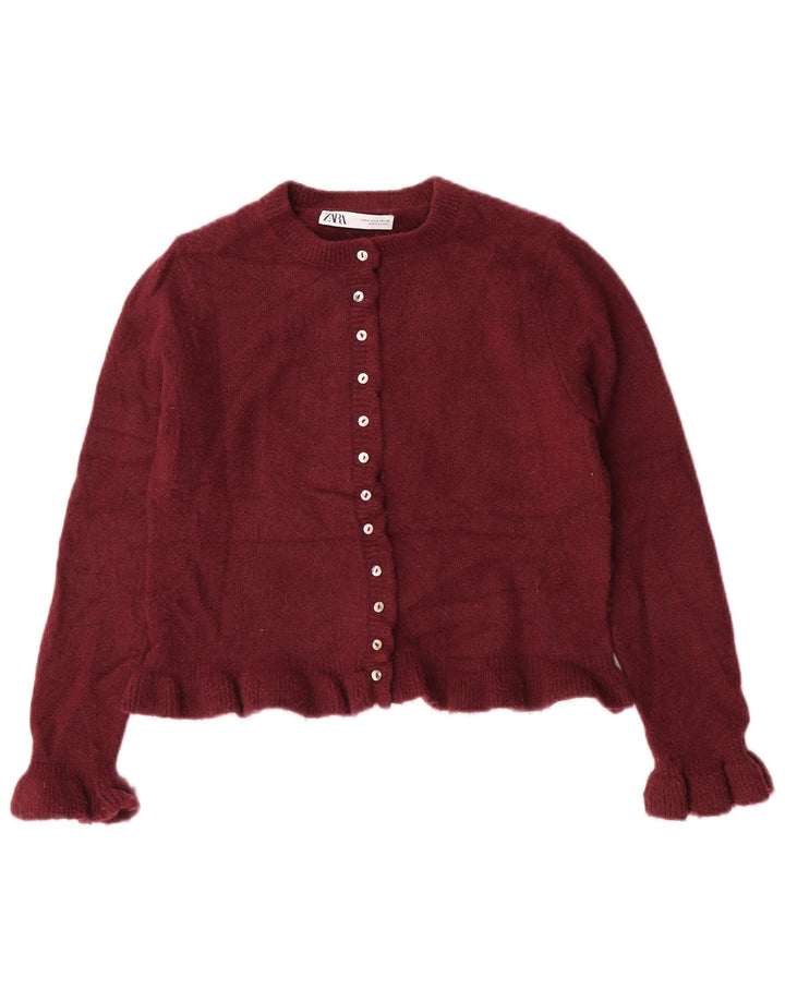 Zara Womens Crop Cardigan Sweater Reino Unido 10 Pequeno Poliéster Borgonha