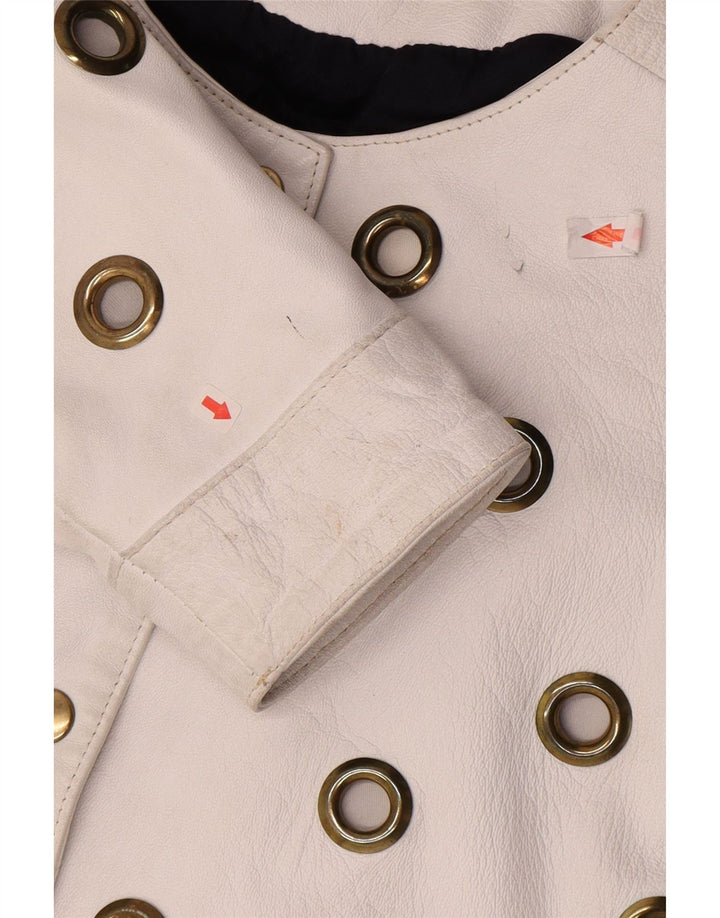 Jaqueta de couro vintage feminina UK 10 couro branco pequeno