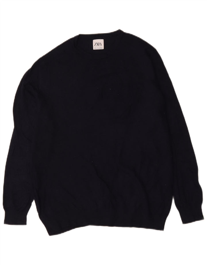 Zara Suéter masculino com gola redonda pequeno azul marinho