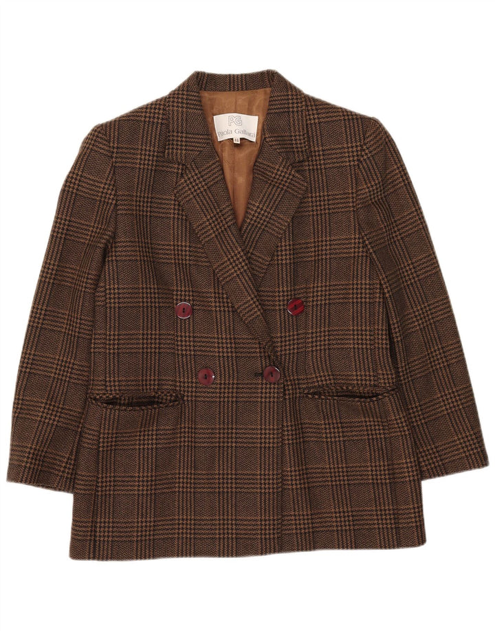Jaqueta blazer feminina vintage com peito duplo IT 46 grande marrom houndstooth