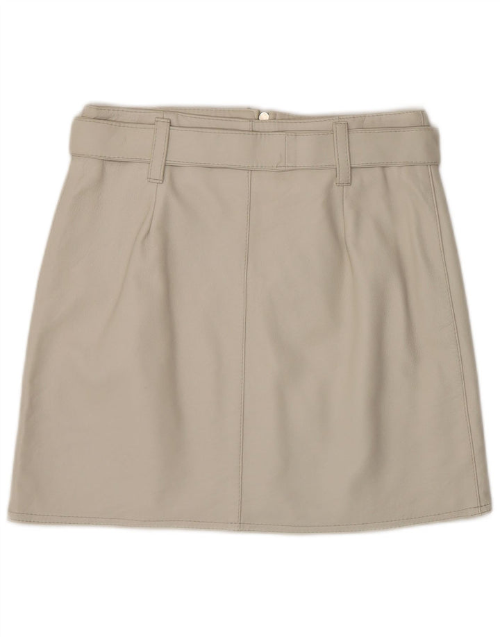 Saia feminina de couro VINTAGE IT 44 médio W28 couro cinza