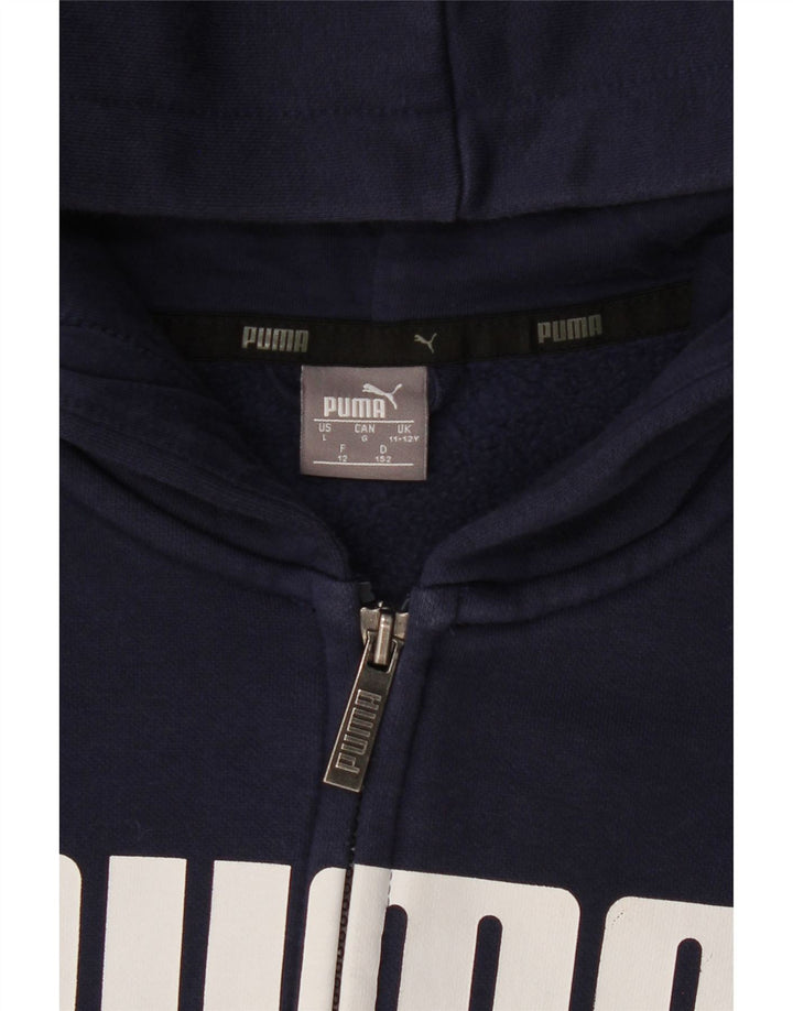 PUMA Boys Graphic Zip Hoodie Sweater 11-12 Years Navy Blue Cotton Vintage Puma and Second-Hand Puma from Messina Hembry 