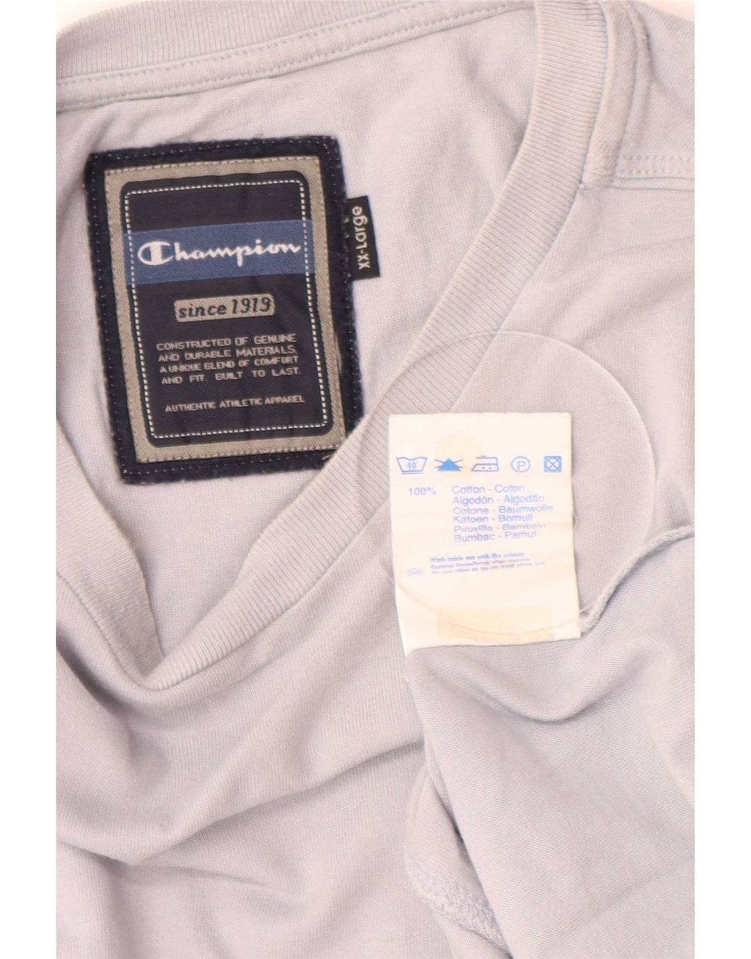 Campeão Mens Top Manga Longa 2XL Algodão Azul