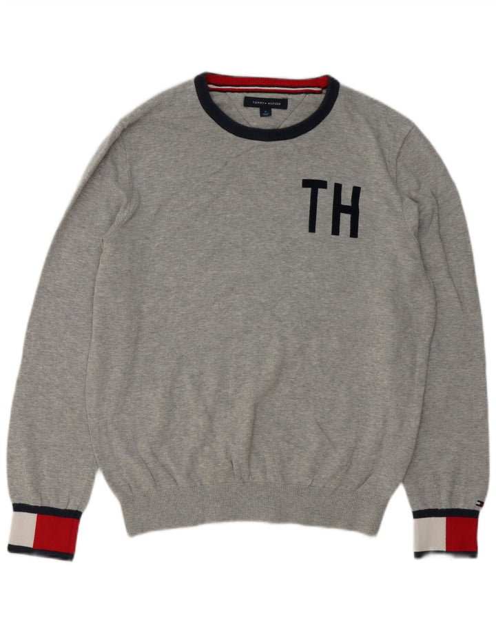 Suéter masculino TOMMY HILFIGER com gola redonda e bloco colorido cinza médio