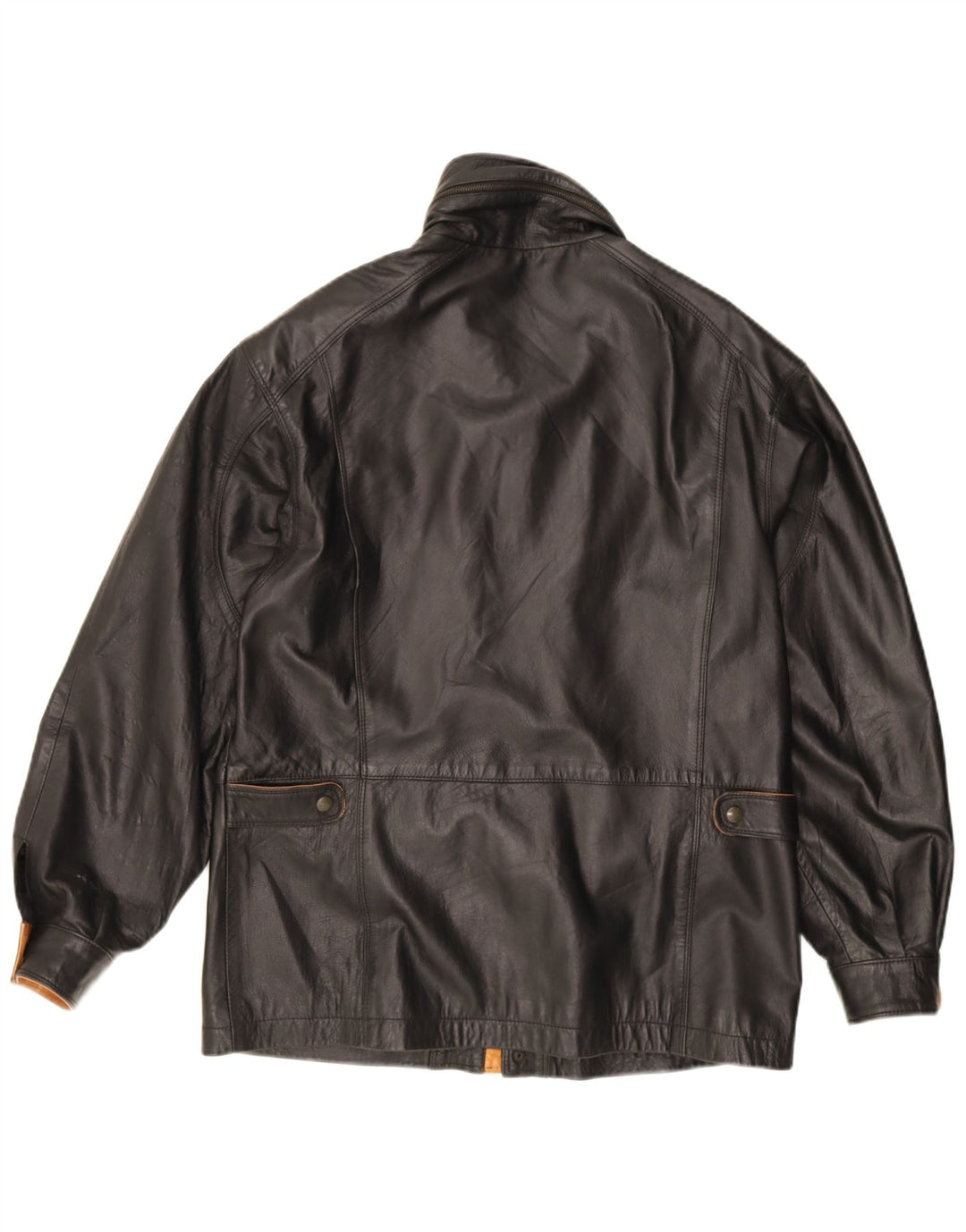 Jaqueta de couro masculina vintage com capuz Reino Unido 40 couro preto grande