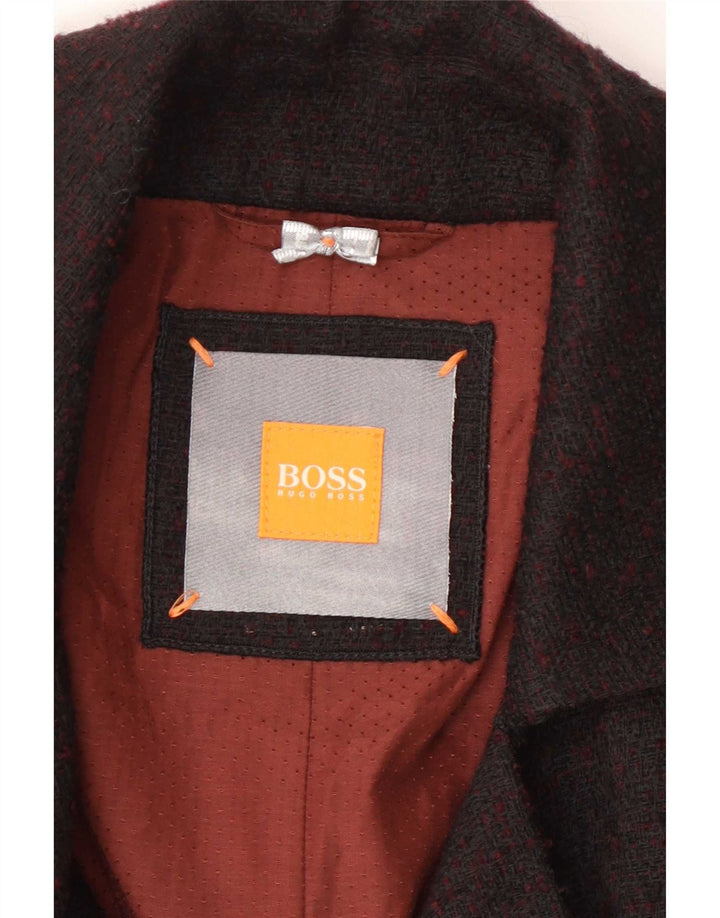 Casaco feminino Hugo Boss com peito duplo Reino Unido 12 marrom médio geométrico