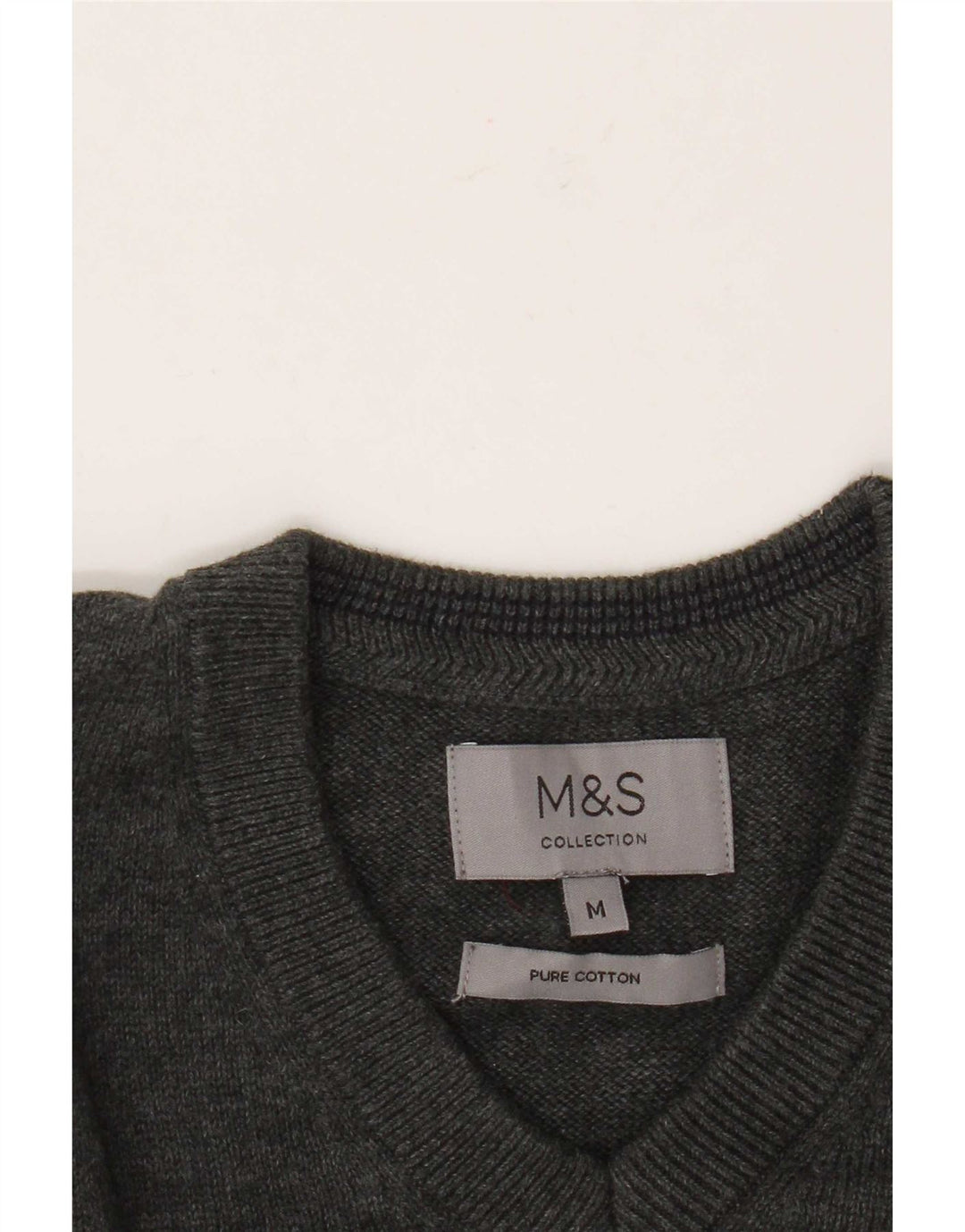 Suéter masculino Marks & Spencer com decote em V, algodão cinza médio