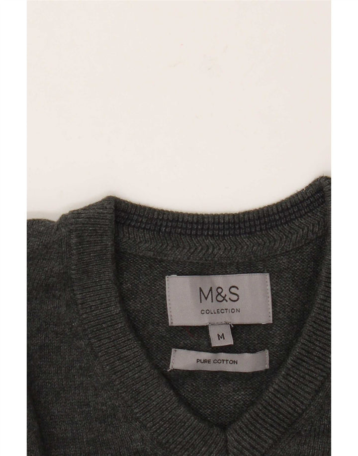 Suéter masculino Marks & Spencer com decote em V, algodão cinza médio
