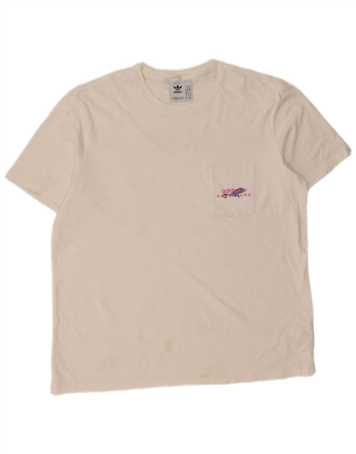 ADIDAS Mens Adventure Graphic T-Shirt Top XL Algodão Branco