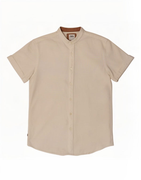 Zara Camisa masculina de manga curta Slim Fit médio branco