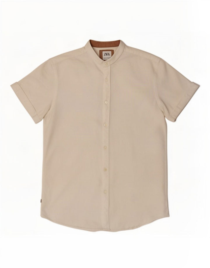 Zara Camisa masculina de manga curta Slim Fit médio branco