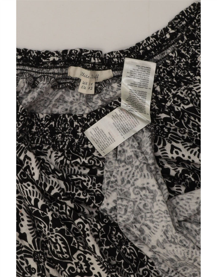 Blusa feminina White Stuff Top UK 14 grande linho preto Paisley