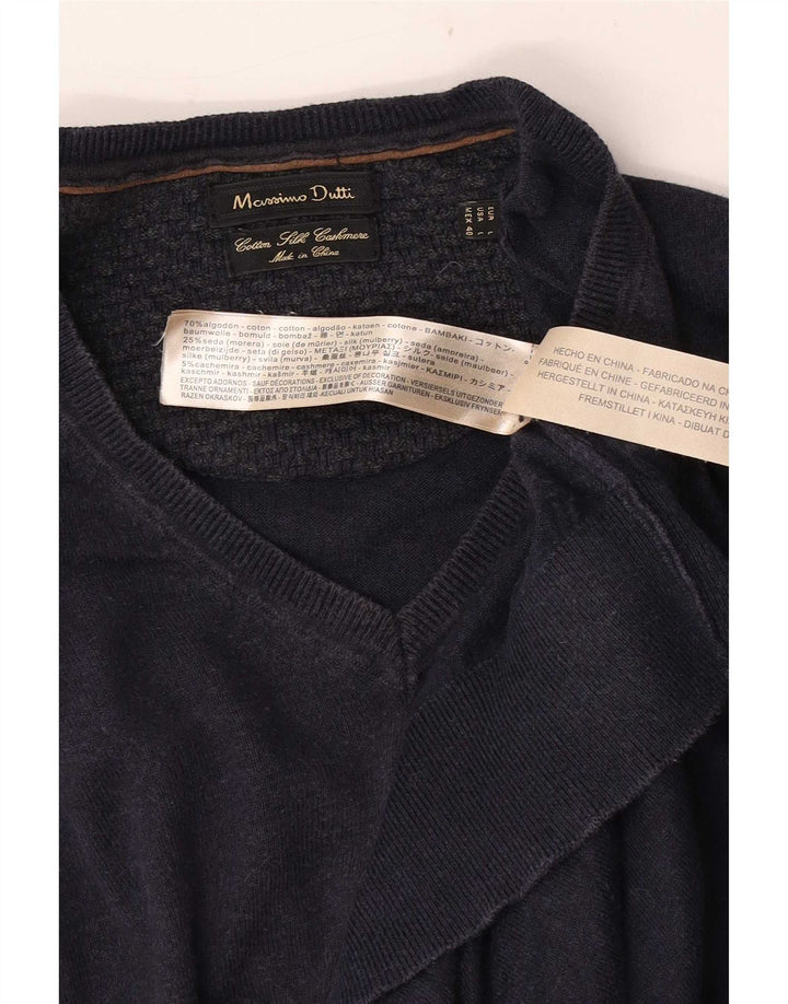 Suéter masculino Massimo Dutti com decote em V grande algodão azul marinho