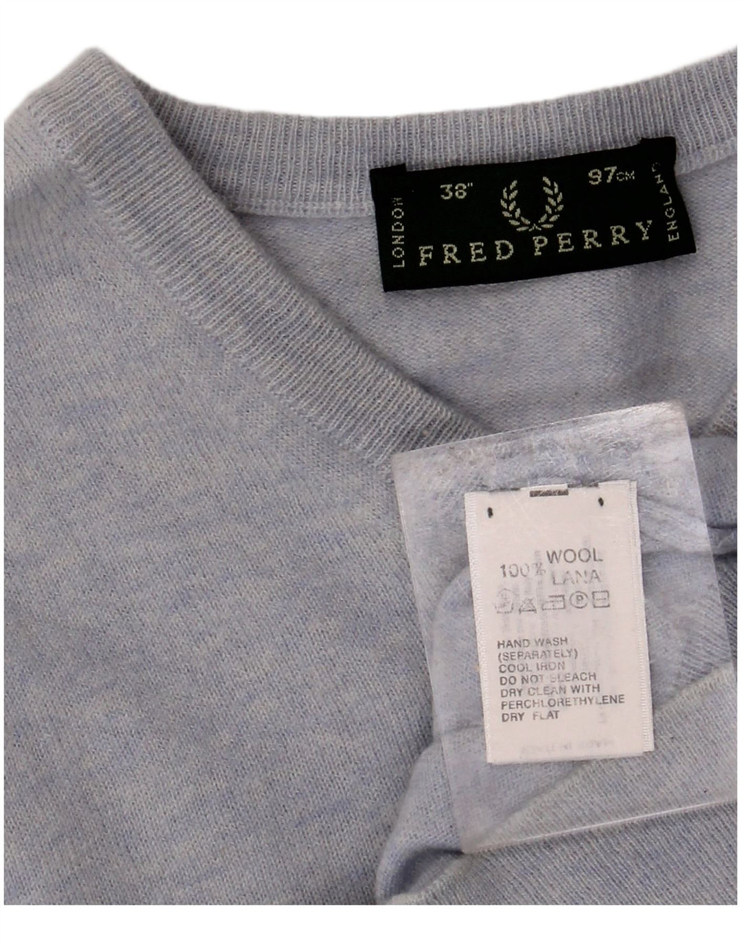 FRED PERRY Suéter masculino com gola V e lã azul pequena