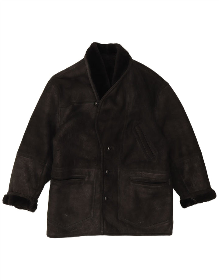 Jaqueta masculina vintage de shearling IT 54 2XL preta shearling