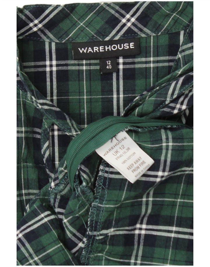 WAREHOUSE Blusa feminina de manga comprida UK 12 xadrez verde médio