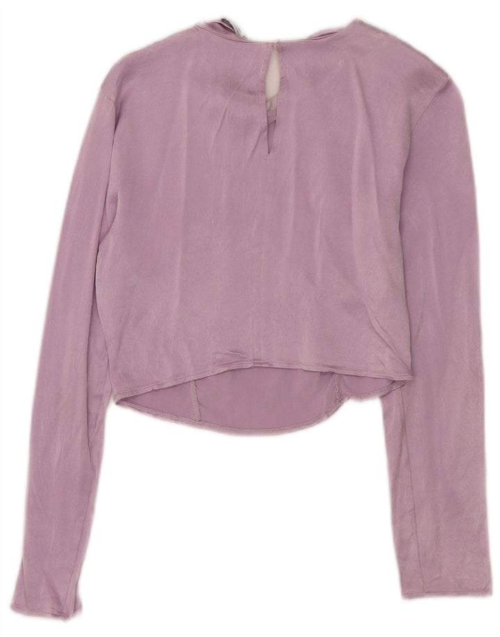 Zara Blusa Feminina Crop Manga Longa Top UK 12 Médio Roxo