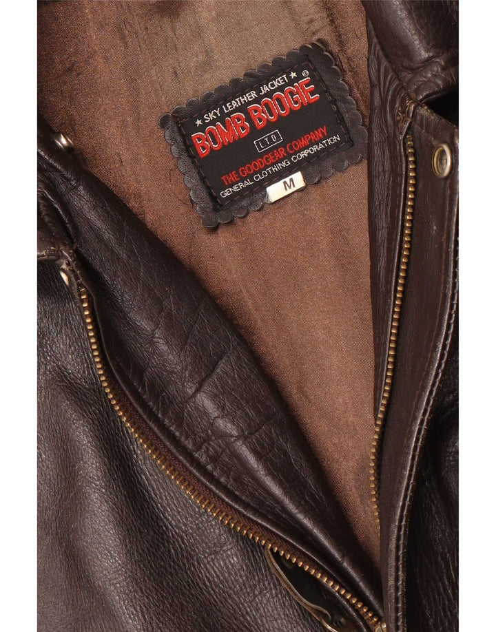 Jaqueta de couro masculina Bomb Boogie Sky Loose Fit Reino Unido 38 marrom médio
