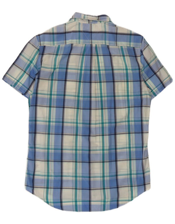 Tommy Hilfiger Camisa masculina de manga curta personalizada de algodão xadrez azul médio