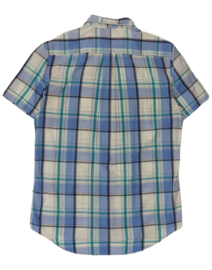 Tommy Hilfiger Camisa masculina de manga curta personalizada de algodão xadrez azul médio