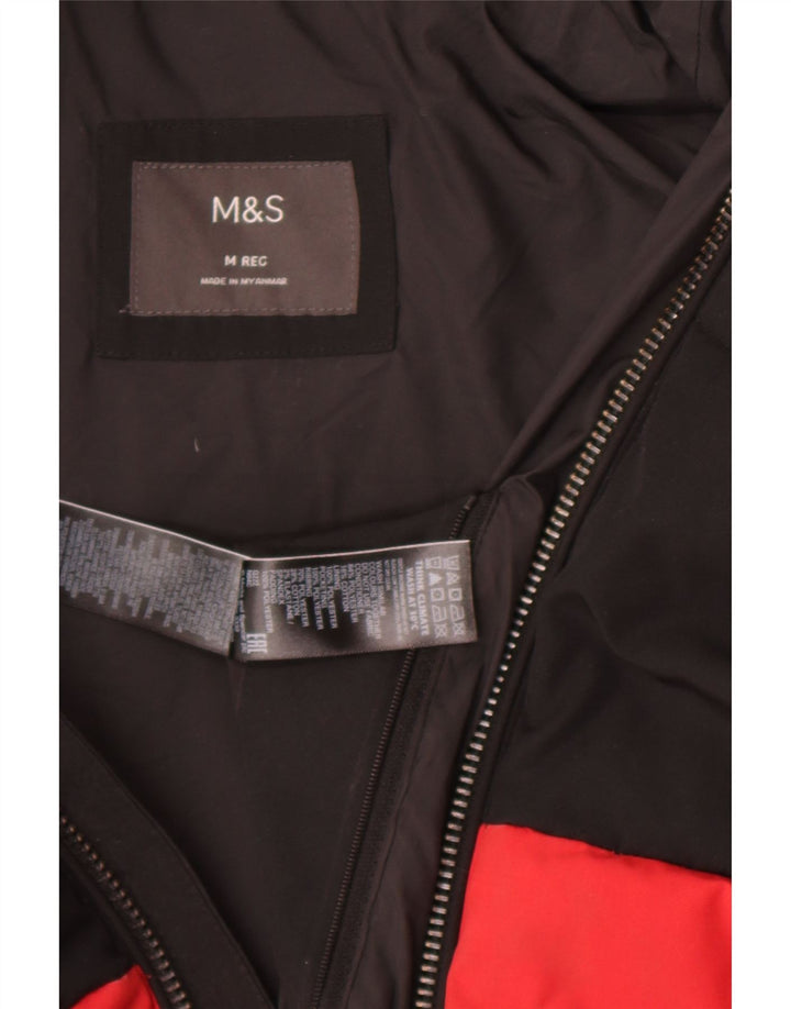 Jaqueta masculina acolchoada com capuz Marks & Spencer Reino Unido 38 bloco colorido vermelho médio