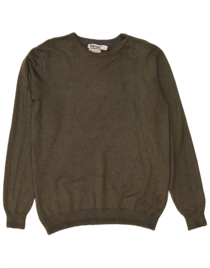Suéter masculino Refrigiwear com gola redonda, viscose cáqui grande