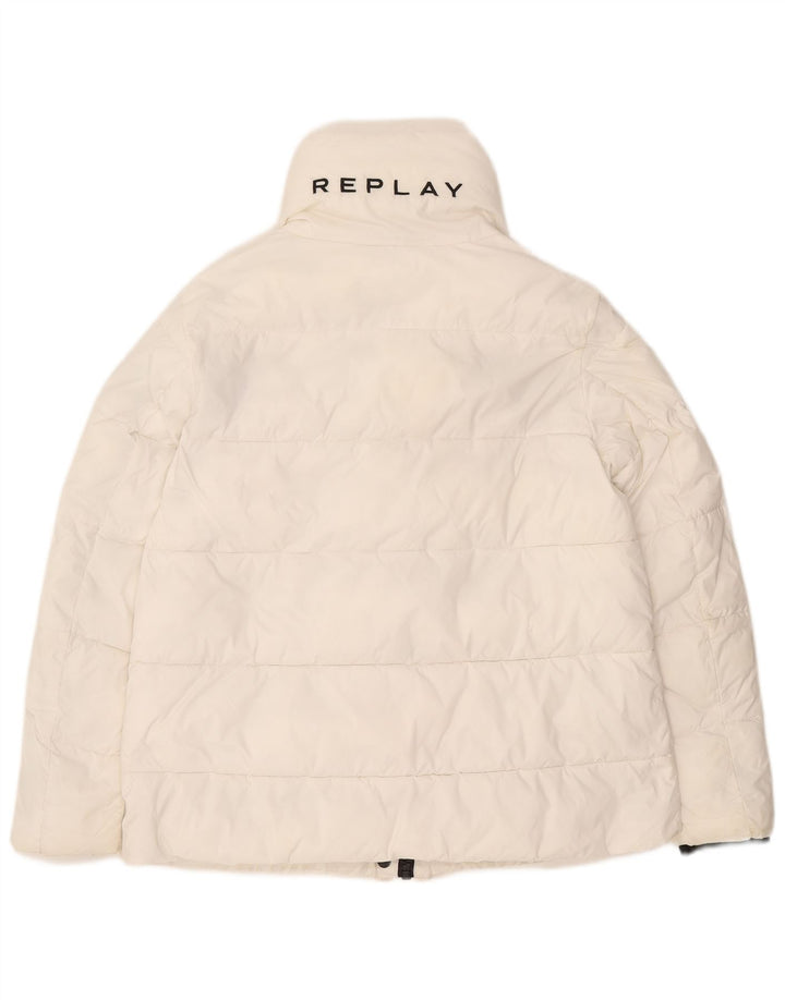 Jaqueta acolchoada feminina Replay gráfica grande UK 6 XS poliéster branco