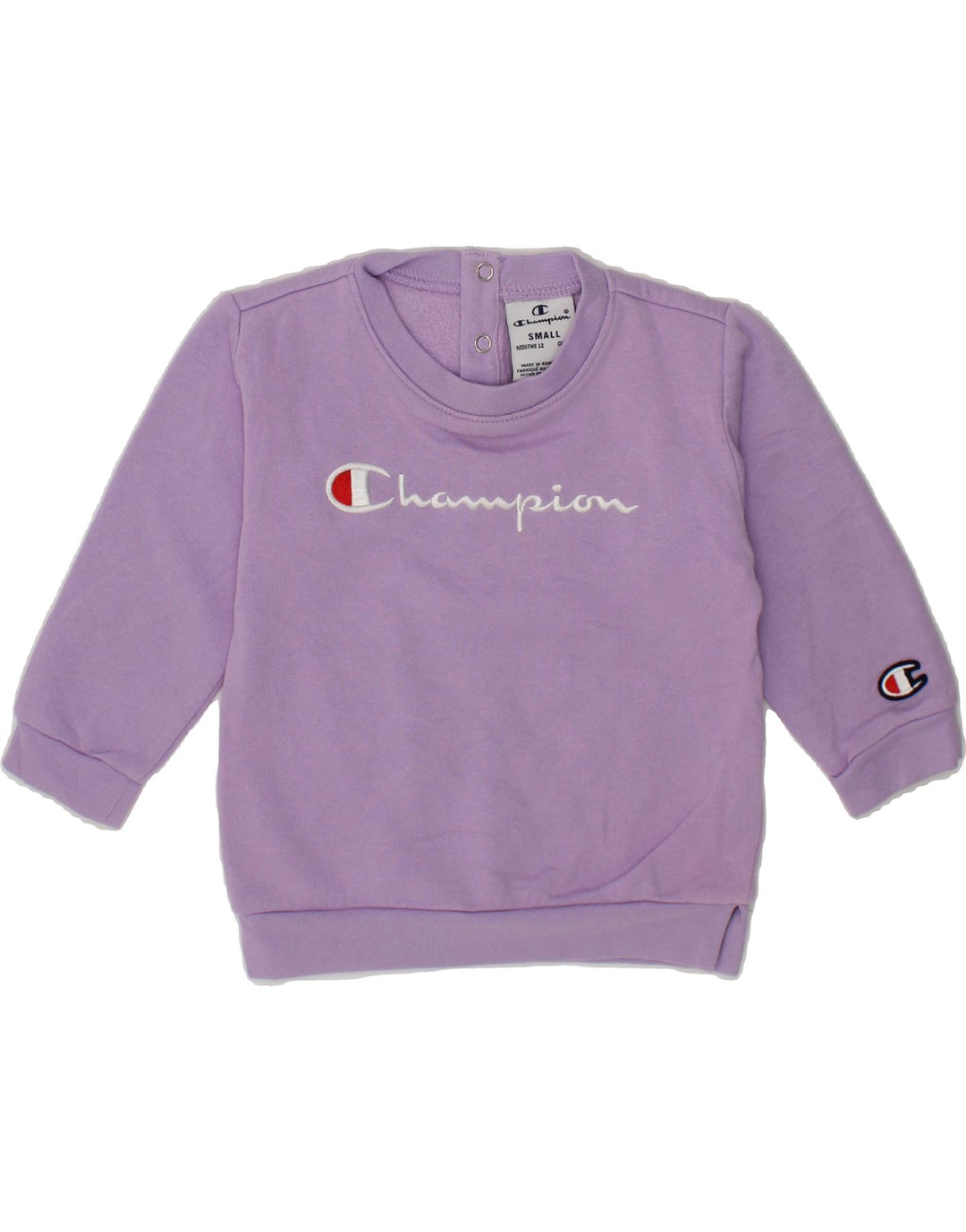 CHAMPION Baby Girls Graphic Sweatshirt Jumper 9-12 Months Small Purple Vintage Champion and Second-Hand Champion from Messina Hembry 