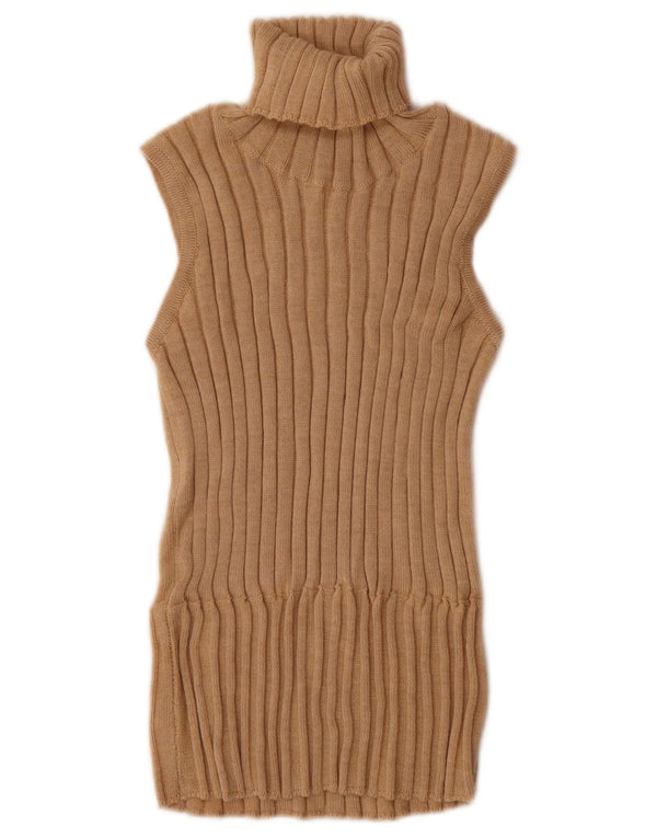 Regata feminina vintage com gola redonda e lã merino bege médio Reino Unido 12