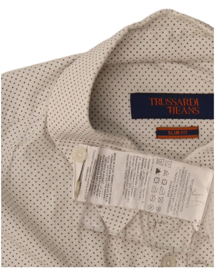 Trussardi Jeans Masculino Padrão Abstrato Slim Fit Camisa Médio Algodão Branco
