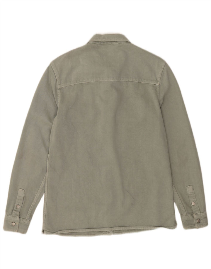 Camisa jeans masculina ZARA com ajuste relaxado pequeno algodão cáqui